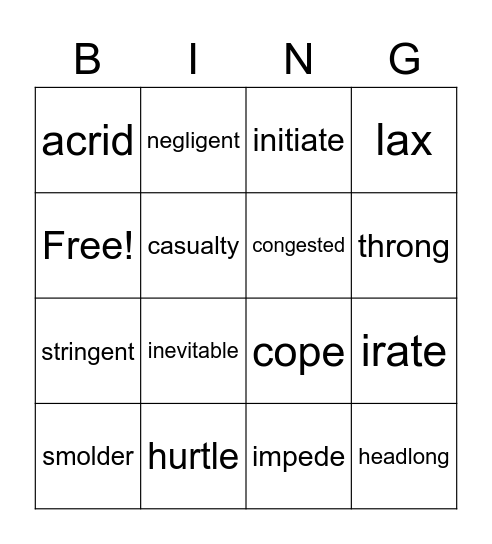 Vocabulary Lesson 8 Bingo Card
