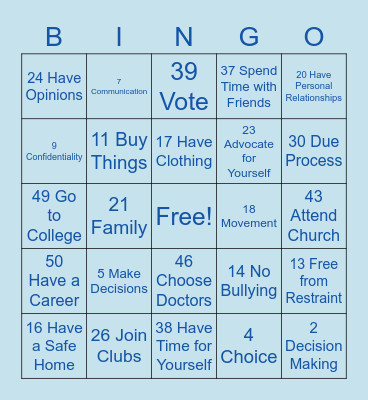 Rights Bingo Card