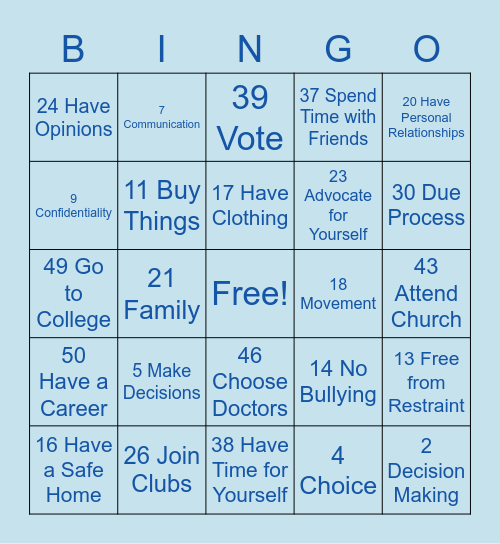 Rights Bingo Card