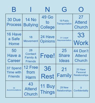 Rights Bingo Card