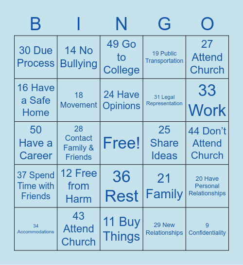 Rights Bingo Card