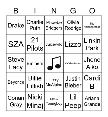 Musical Artist Bingo Card