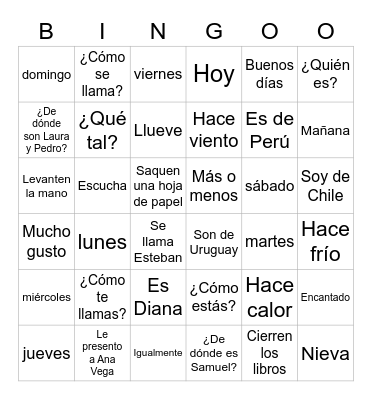 Spanish Intros & Weather Bingo Card