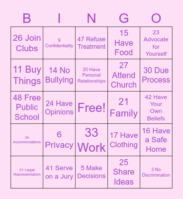 Rights Bingo Card