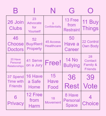 Rights Bingo Card