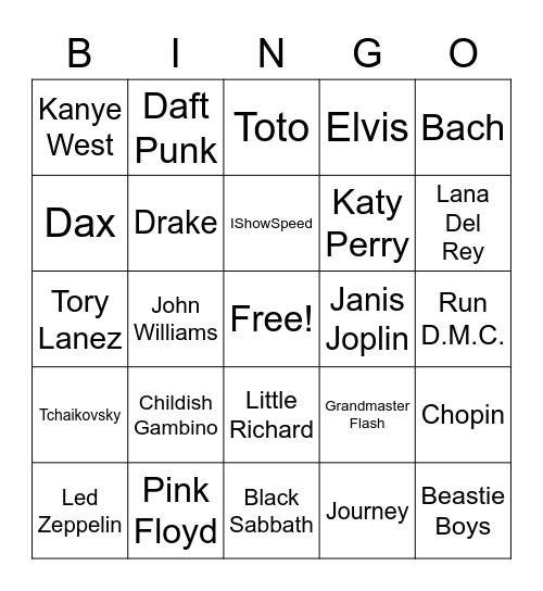 General Music Bingo Card