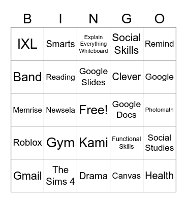 School subject and Class Block and Game to play at home Bingo Card
