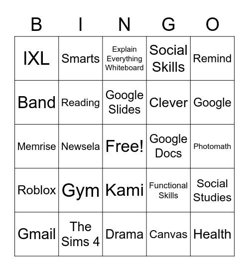 School subject and Class Block and Game to play at home Bingo Card