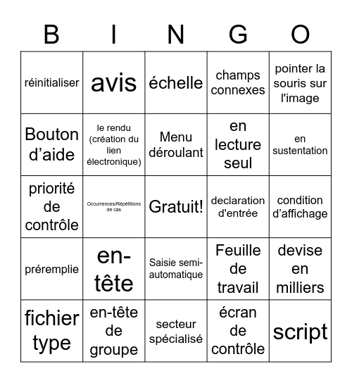 Bingo Francais Bingo Card