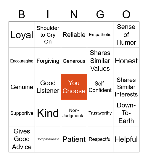 Good Friend Bingo Card