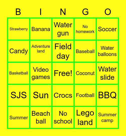 Schools out bingo Card