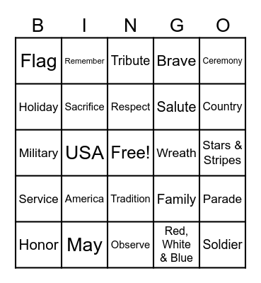 Memorial Day Bingo Card