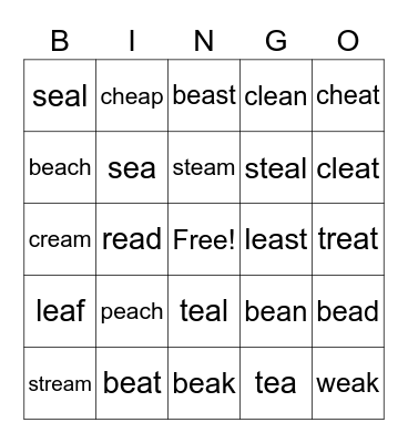 ea eat Bingo Card