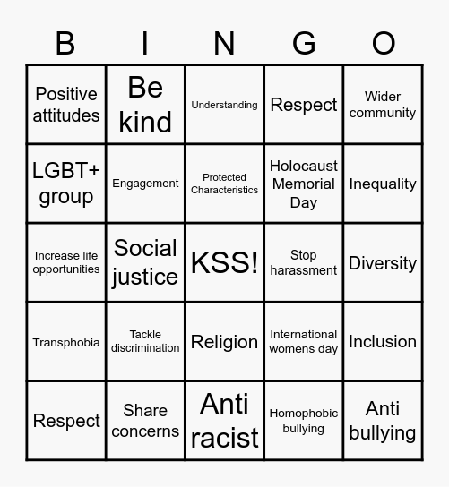 KSS EQUALITY POLICY Bingo Card