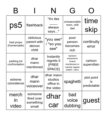 Dhar Mann Bingo v4 Bingo Card