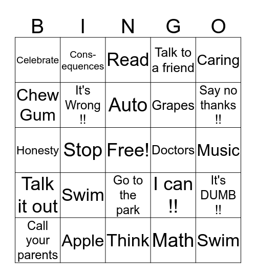 TOO GOOD FOR DRUGS Bingo Card