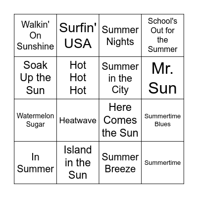 Summer Singo! Bingo Card