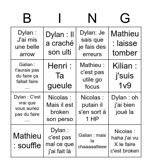 Bingo LoL Bingo Card