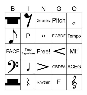 Music Basics Bingo Card