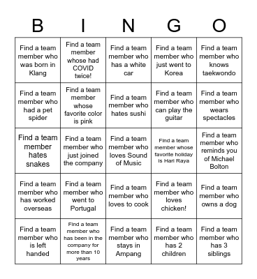 Get to Know the Team! Bingo Card