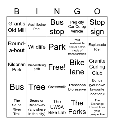 UW Commuter Challenge Bingo Card