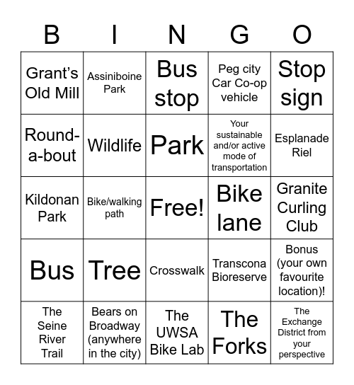 UW Commuter Challenge Bingo Card