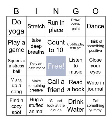 Coping Skills Bingo Card