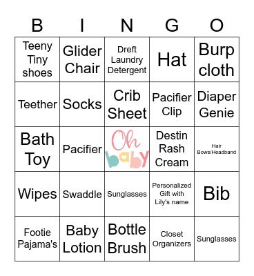 Lily's Gift Bingo Card