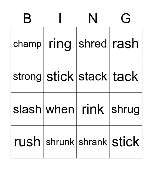 Digraphs Review Bingo Card