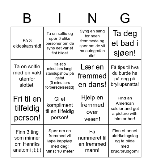 BrudeBingo! Bingo Card