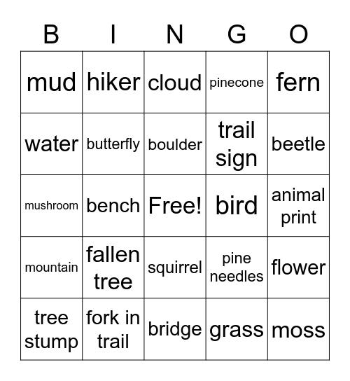 Hiking Bingo Card