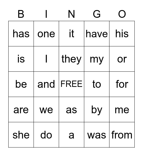 Trick Word Bingo Card