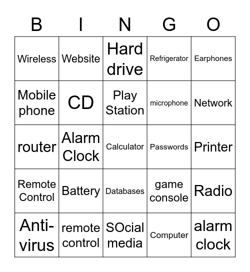 Gadget Bingo Card