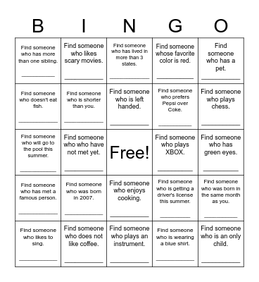 Find Someone Who Bingo Card