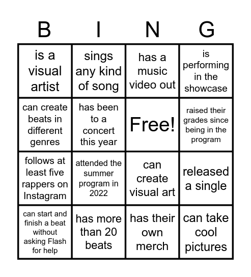 RECORDING ARTS BINGO Card