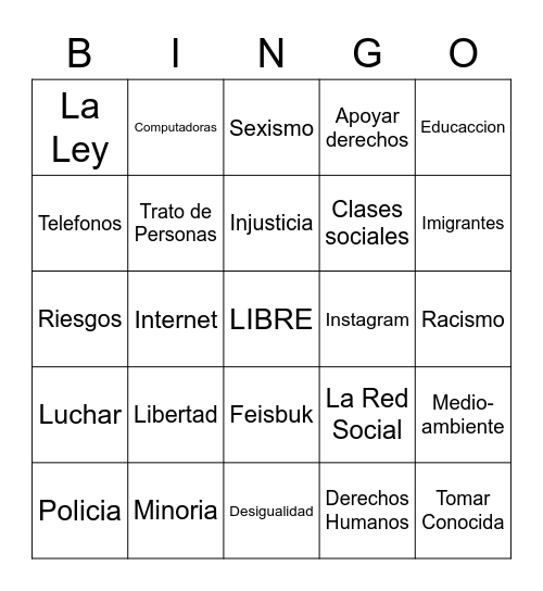 Derechos Humanos y La Red Bingo Card
