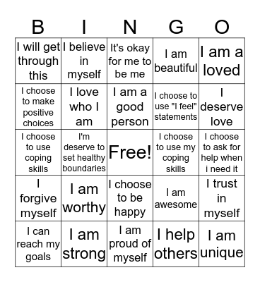 Positive's Bingo Card