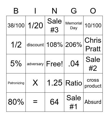 Math Bingo 5/26/23 Bingo Card