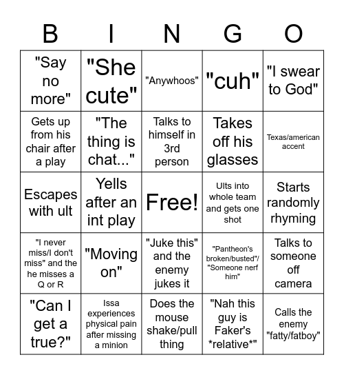 Spear Shot Bingo Card