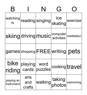 Leisure Time Bingo Card
