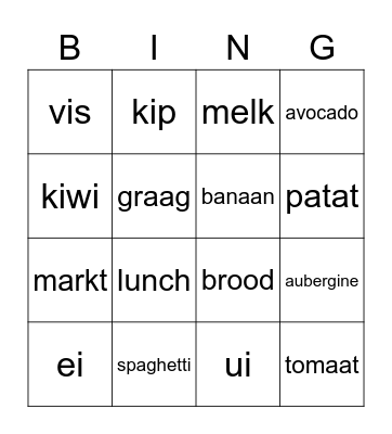 eten en drinken Bingo Card