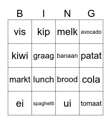 eten en drinken Bingo Card