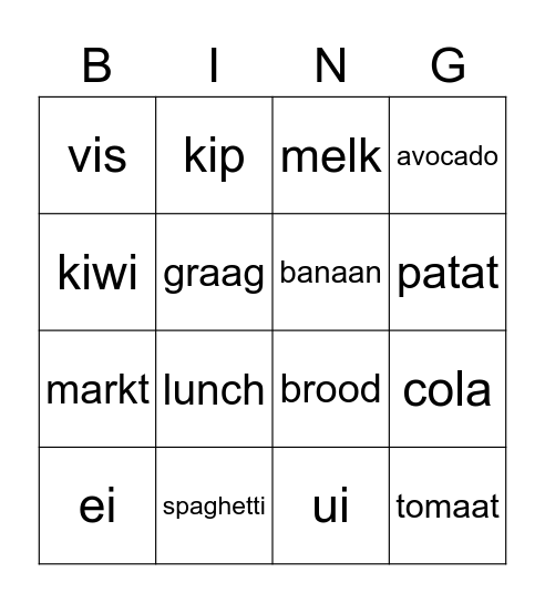 eten en drinken Bingo Card