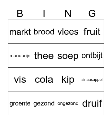 eten en drinken Bingo Card