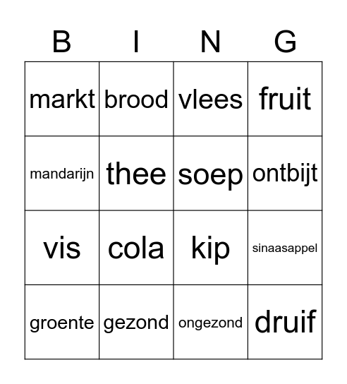 eten en drinken Bingo Card