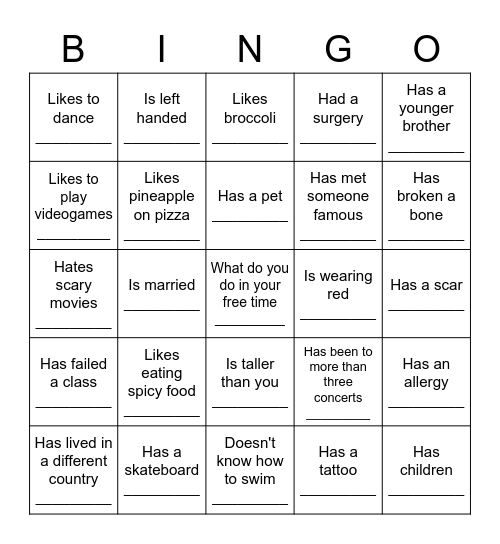 INTRODUCTION BINGO Card