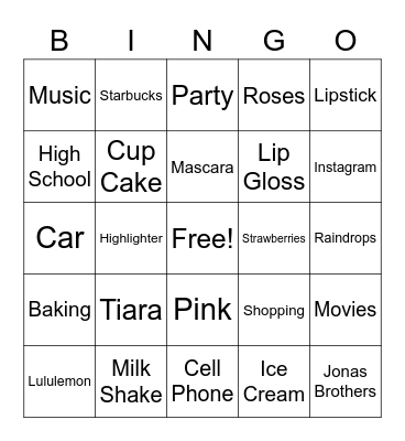 Rinad's Sweet 16 Bingo Card