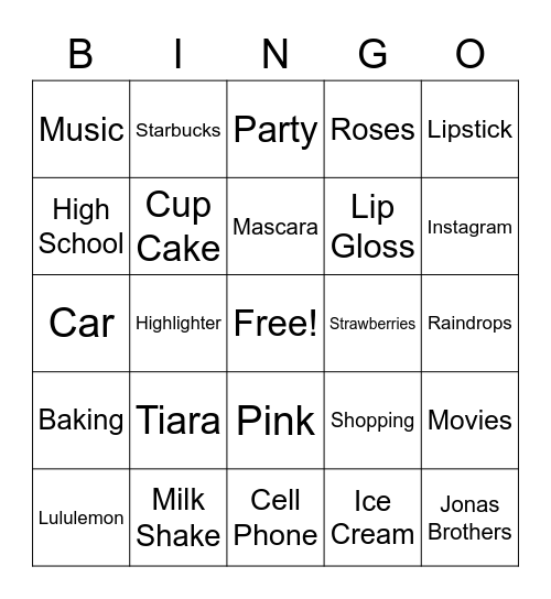 Rinad's Sweet 16 Bingo Card