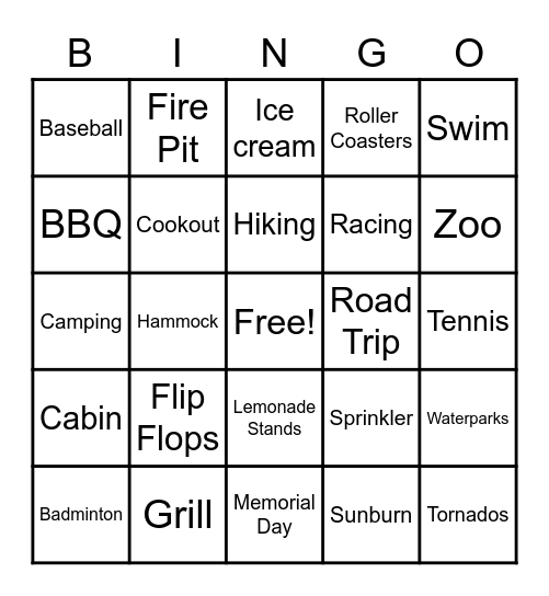 SUMMER Bingo Card