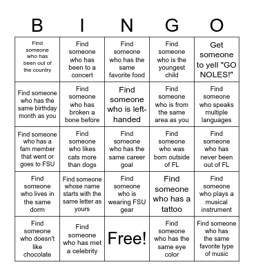 Get to Know Each Other Bingo Card